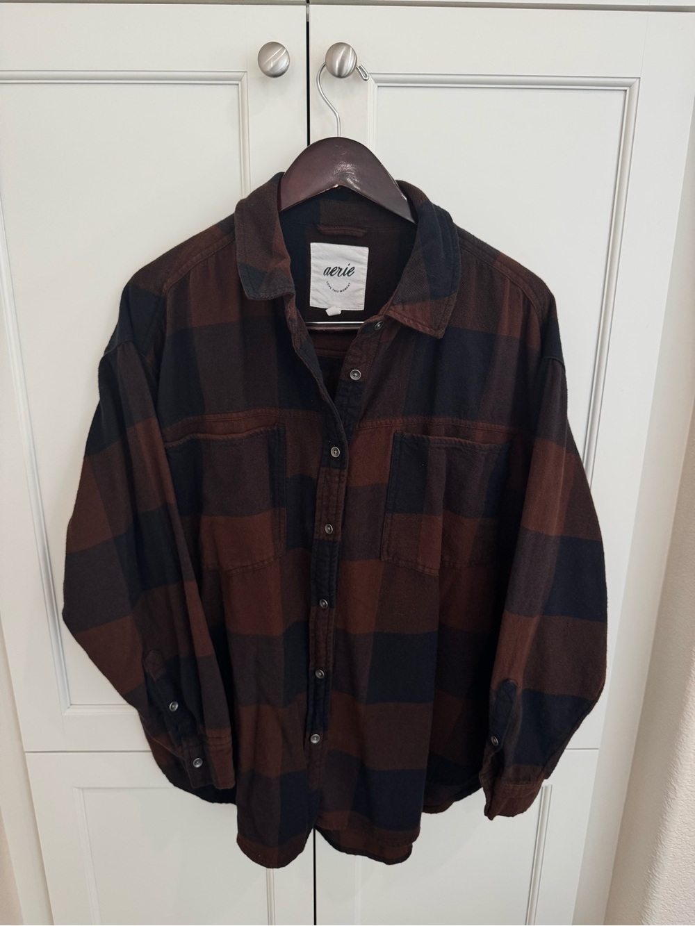Aerie Plaid Button Down Brown & Black Large Like New